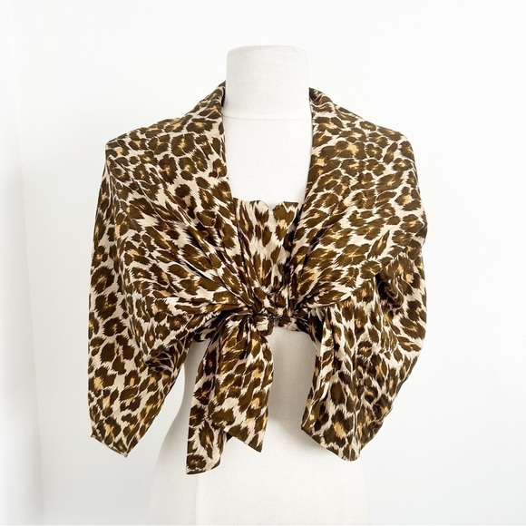 Vintage Yves Saint Laurent YSL Silk Leopard Shawl Cropped Blouse Size 38 - Picture 1 of 7